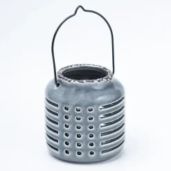 Blue Ceramic T-Lite Holder - Slotted Pattern, Flower Holder
