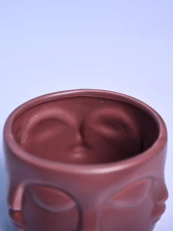 Bold Red Ceramic Face Vase