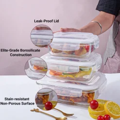 Borosilicate Food Containers (Pack of 3 - 370ml, 640ml & 1040ml)
