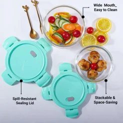 Borosilicate Food Containers (Pack of 2 - 410ml & 570ml) Green Lid