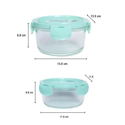 Borosilicate Food Containers (Pack of 2 - 410ml & 570ml) Green Lid