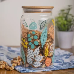 Borosilicate Glass Jar - 950Ml, Leaf Prints