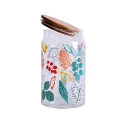 Borosilicate Glass Jar - 950Ml, Leaf Prints