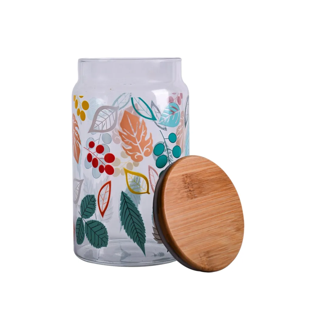Borosilicate Glass Jar - 950Ml, Leaf Prints