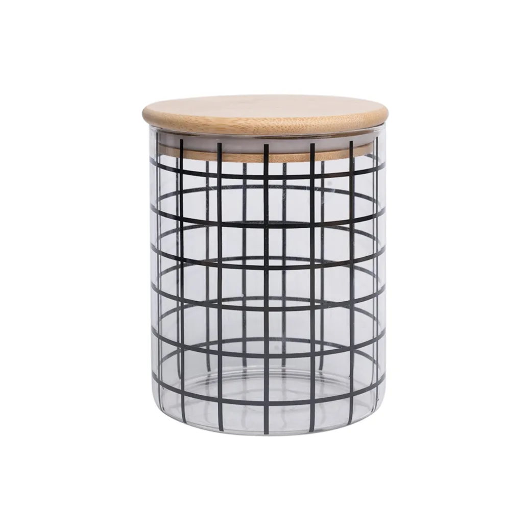 Borosilicate Glass Jar - 700Ml, Square Prints