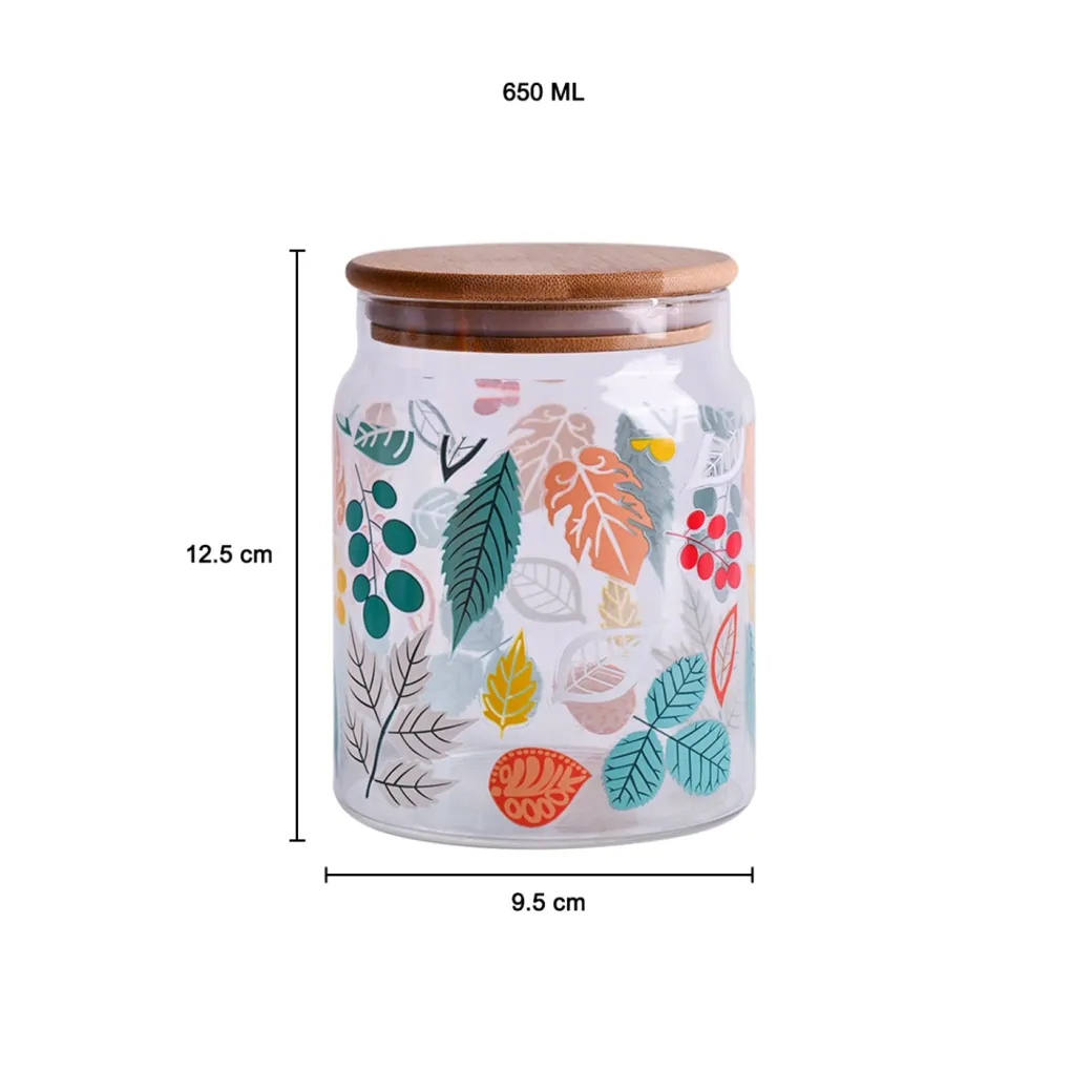 Borosilicate Glass Jar - 650Ml, Leaf Prints