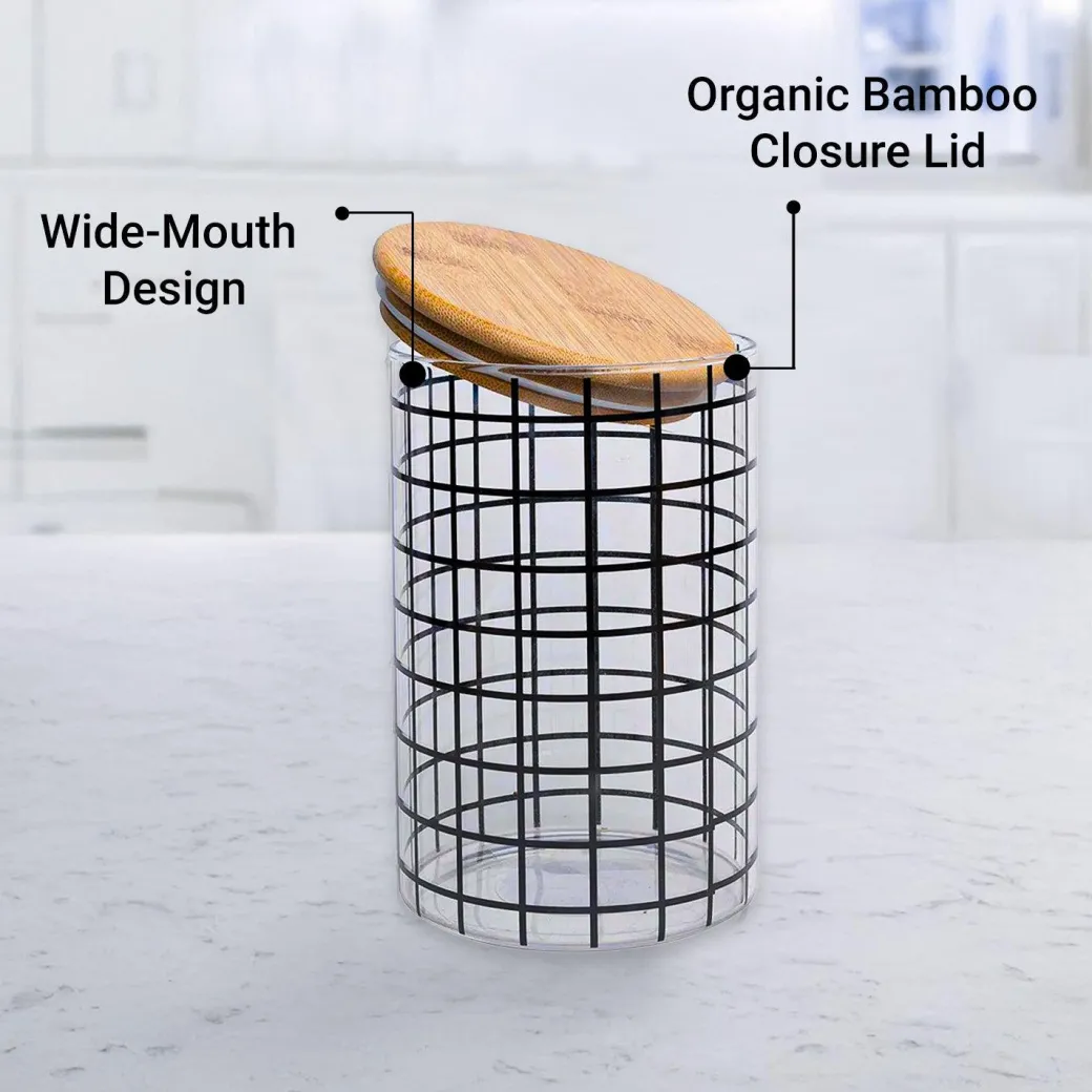 Borosilicate Glass Jar - 900Ml, Square Prints