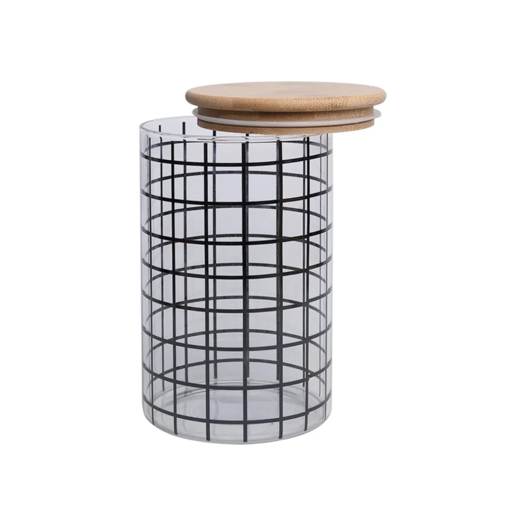 Borosilicate Glass Jar - 900Ml, Square Prints