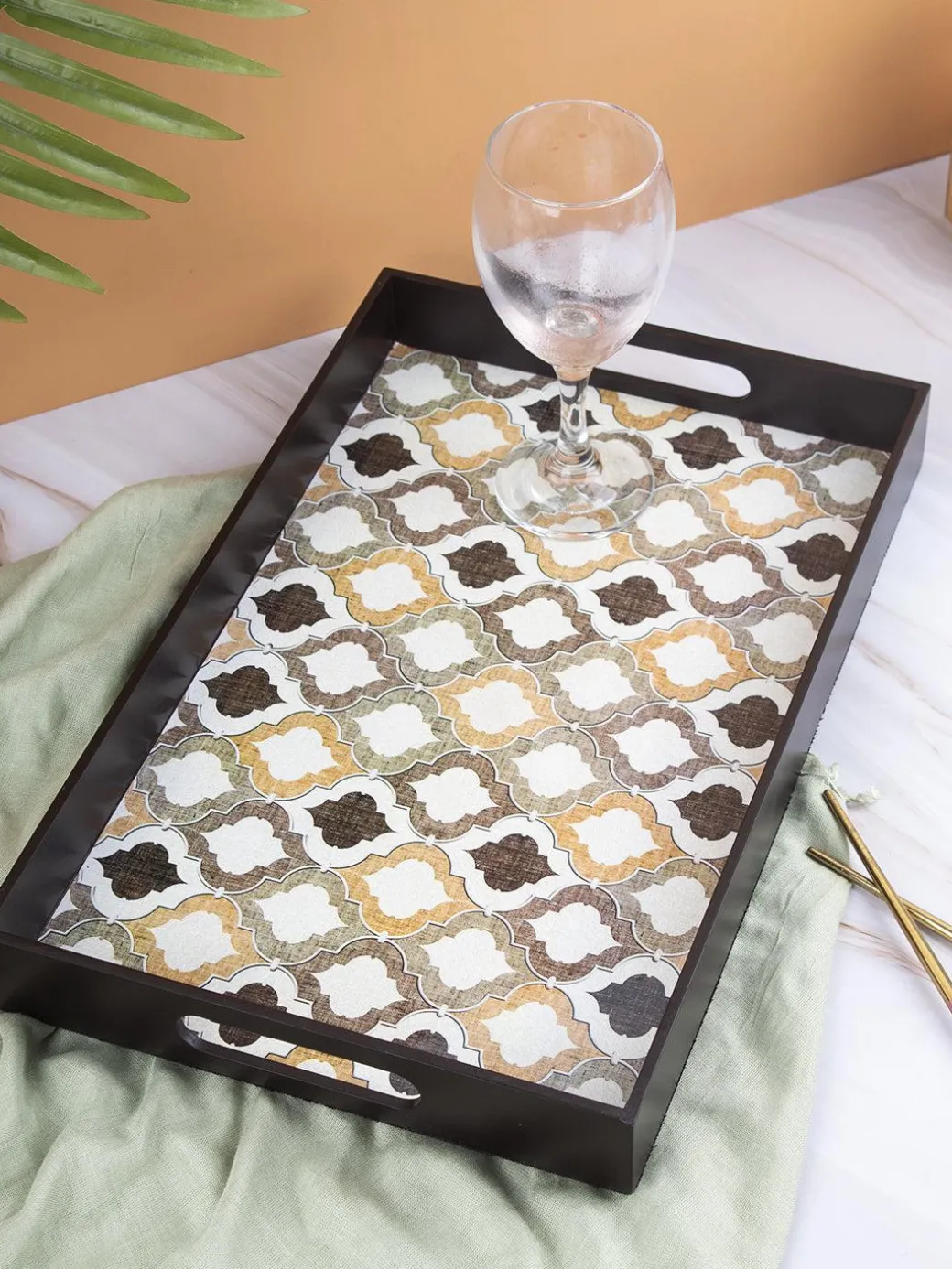 Brown Rectangular Tray with Handle - Market99