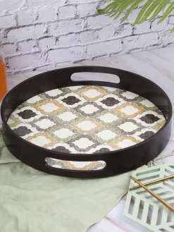 Brown Round Tray with handle - Market99