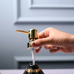 Ceramic Black Cylindrical Soap Dispenser - Geometrical Glossy Finish