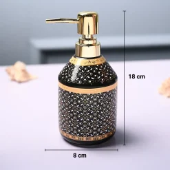 Ceramic Black Cylindrical Soap Dispenser - Dot Design Glossy