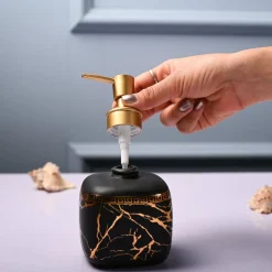 Ceramic Black Cylindrical Soap Dispenser - Static Glossy Finish