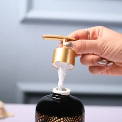 Ceramic Black Cylindrical Soap Dispenser - Dot Design