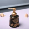 Ceramic Black Cylindrical Soap Dispenser - Leaf Print Matte Finish