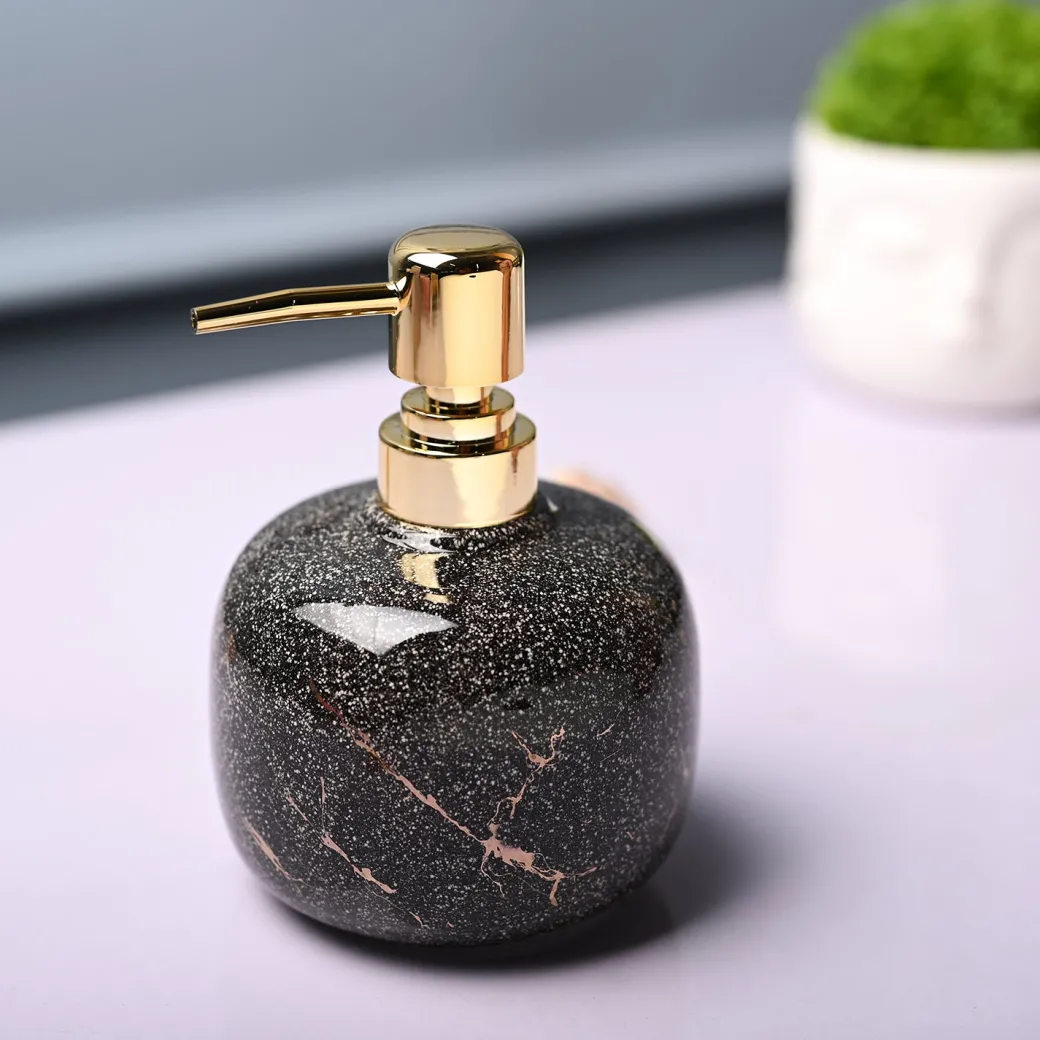 Ceramic Black Cylindrical Soap Dispenser - Glossy Finish