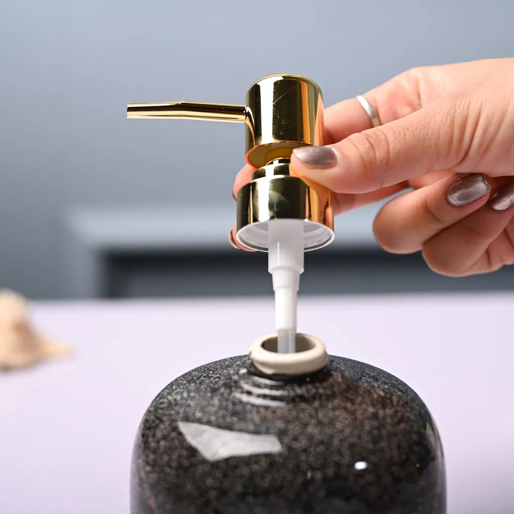 Ceramic Black Cylindrical Soap Dispenser - Glossy Finish