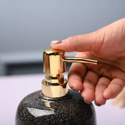 Ceramic Black Cylindrical Soap Dispenser - Glossy Finish