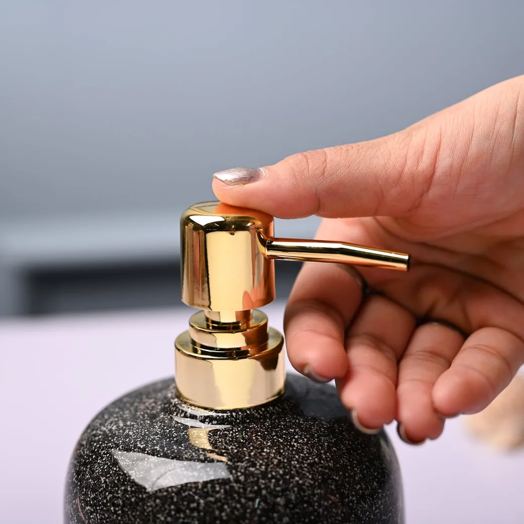 Ceramic Black Cylindrical Soap Dispenser - Glossy Finish