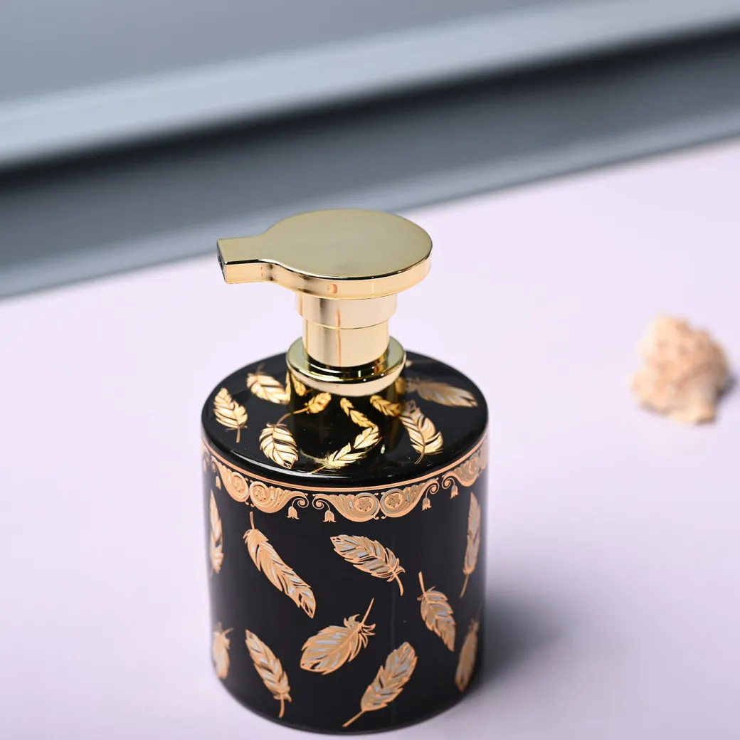 Ceramic Black Soap Dispenser - Print Design Glossy Finish