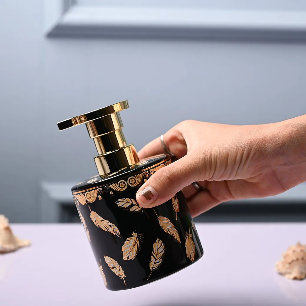 Ceramic Black Soap Dispenser - Print Design Glossy Finish