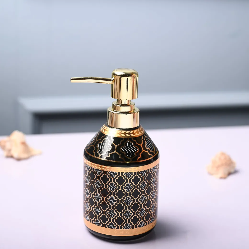 Ceramic Black Soap Dispenser - Geometrical Glossy Finish