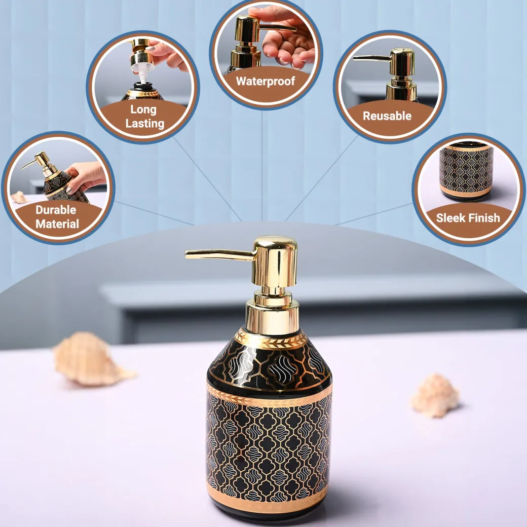 Ceramic Black Soap Dispenser - Geometrical Glossy Finish