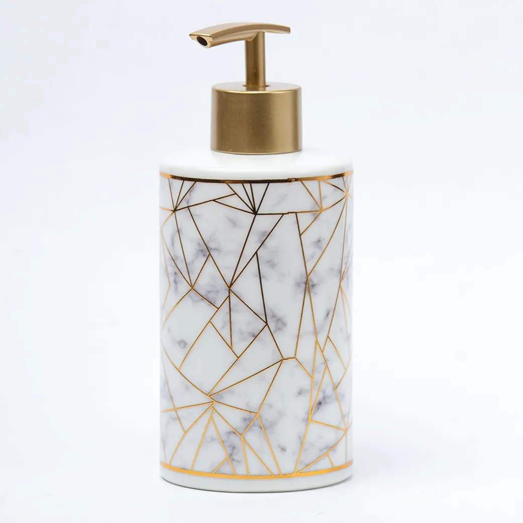 Ceramic Cylindrical Bathroom Set Of 4 - Geometric Pattern, Bath Accessories