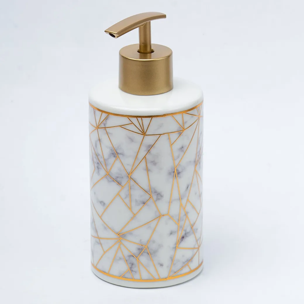 Ceramic Cylindrical Bathroom Set Of 4 - Geometric Pattern, Bath Accessories