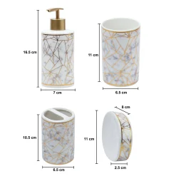 Ceramic Cylindrical Bathroom Set Of 4 - Geometric Pattern, Bath Accessories
