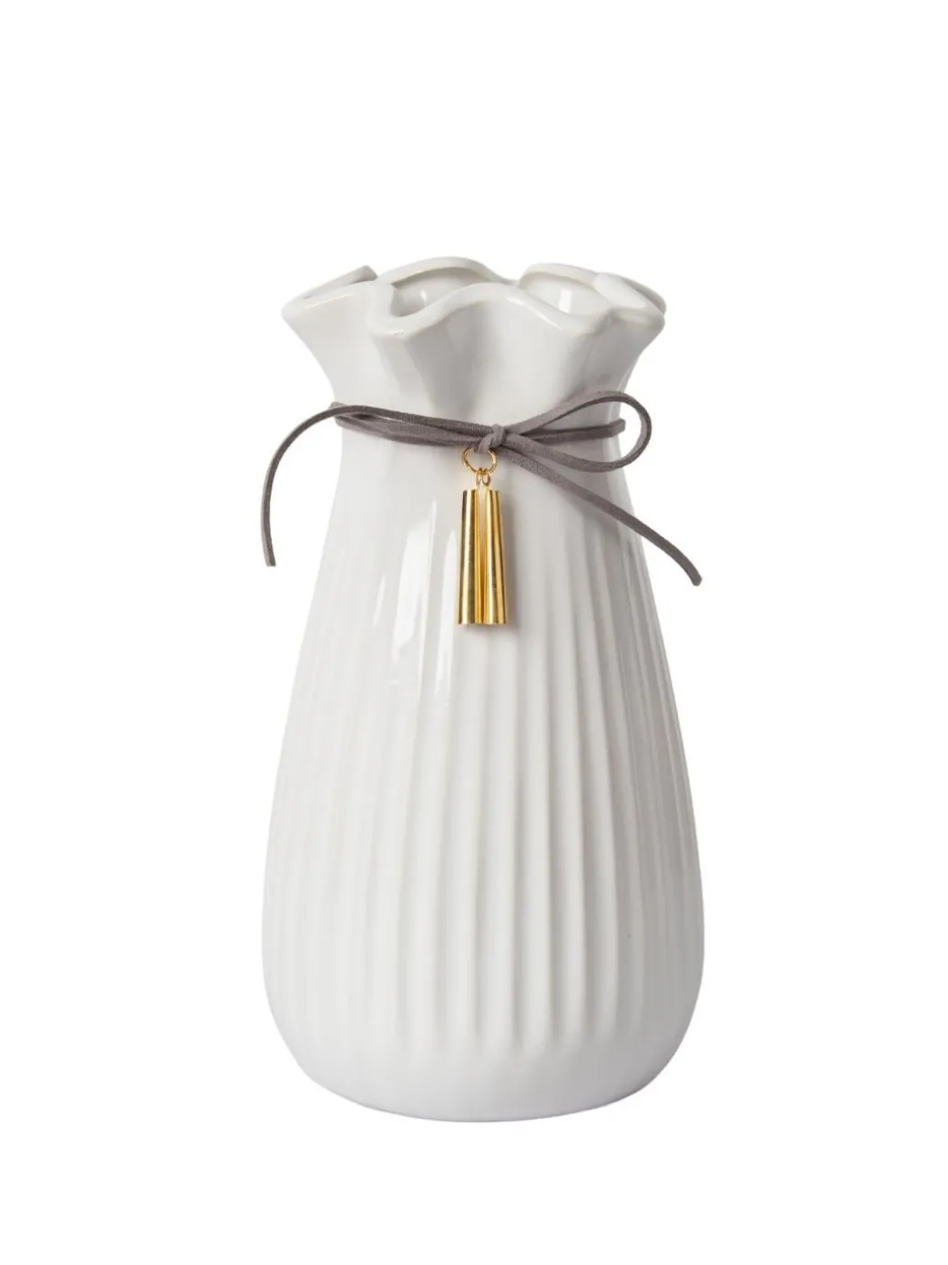 Ceramic Floral Mouth Vase With Tassel
