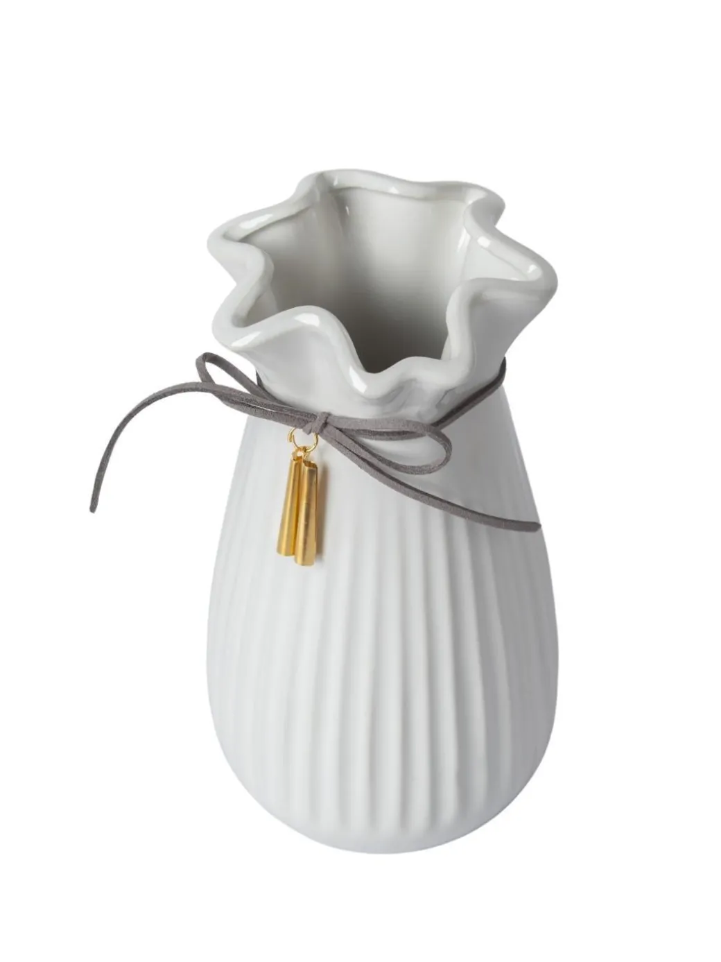 Ceramic Floral Mouth Vase With Tassel