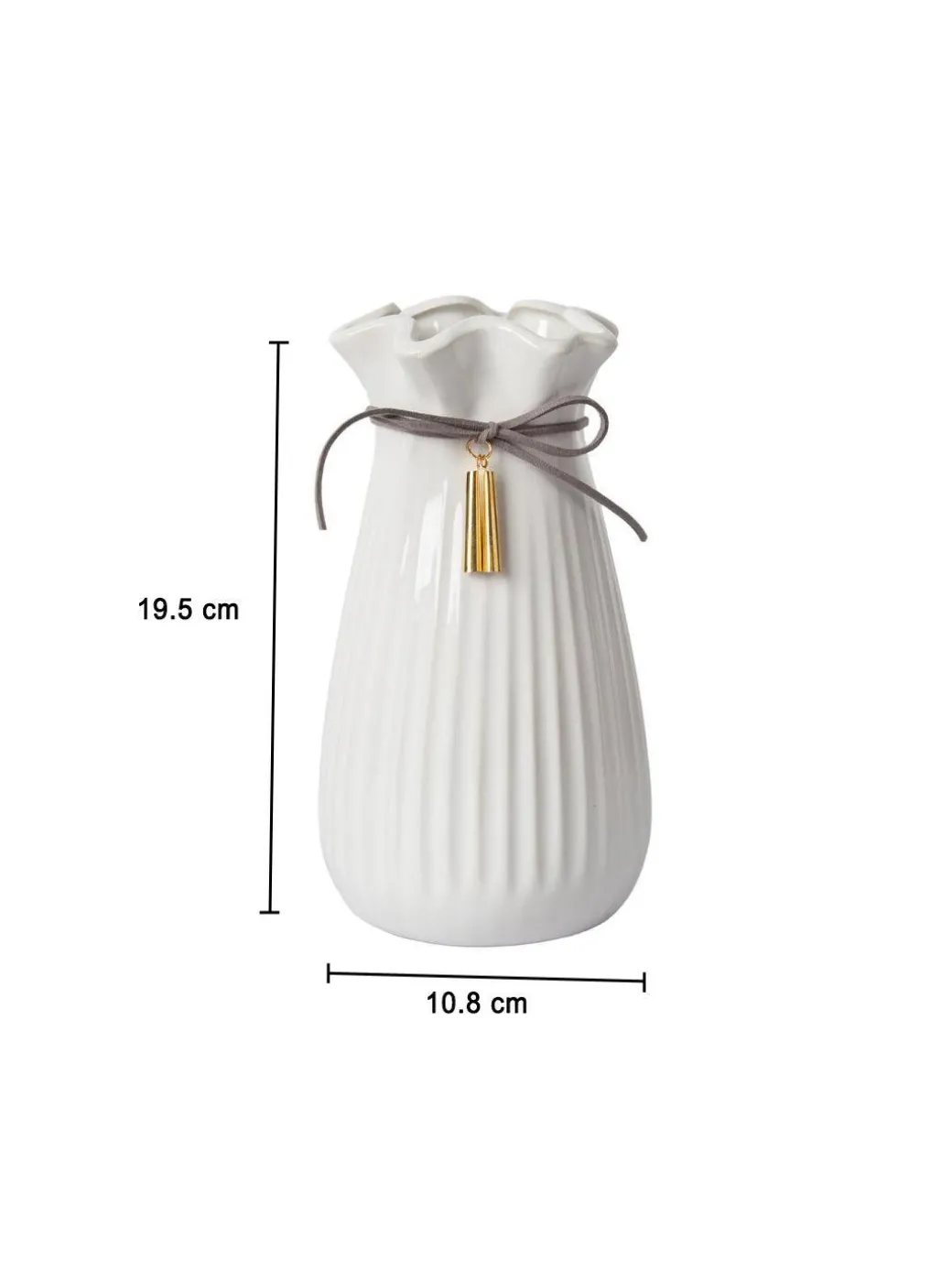 Ceramic Floral Mouth Vase With Tassel