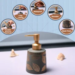 Ceramic Grey Cylindrical Soap Dispenser - Leaf Print Matte Finish