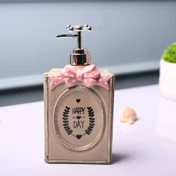 Ceramic Light Brown Rectangle Soap Dispenser - Happy Day Print Matte Finish