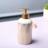 Ceramic Off White Cylindrical Soap Dispenser - Dot Design Glossy Finish