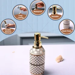 Ceramic Off White Cylindrical Soap Dispenser - Geometrical Glossy Finish