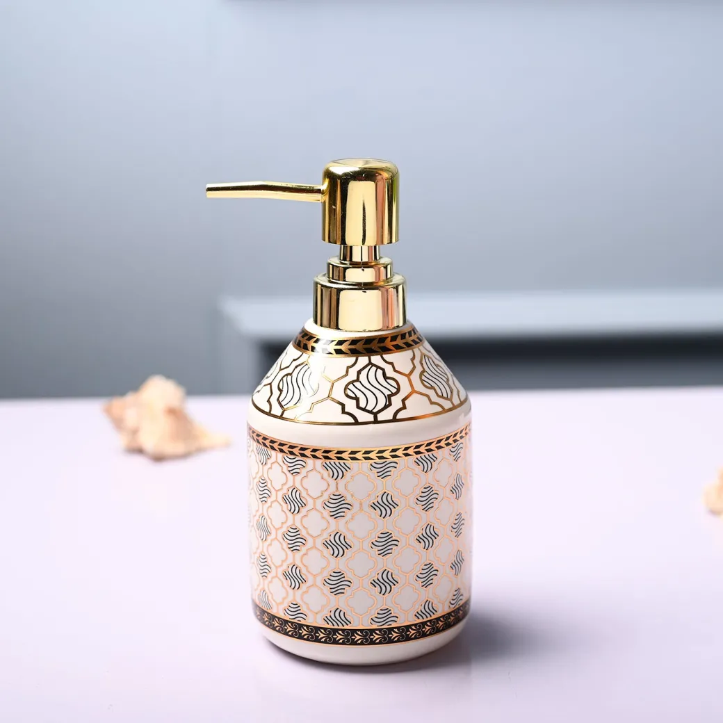 Ceramic Off White Cylindrical Soap Dispenser - Geometrical Glossy