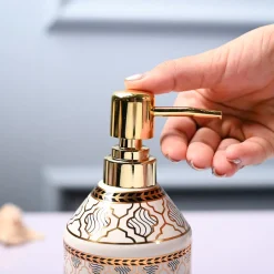 Ceramic Off White Cylindrical Soap Dispenser - Geometrical Glossy
