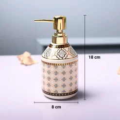 Ceramic Off White Cylindrical Soap Dispenser - Geometrical Glossy