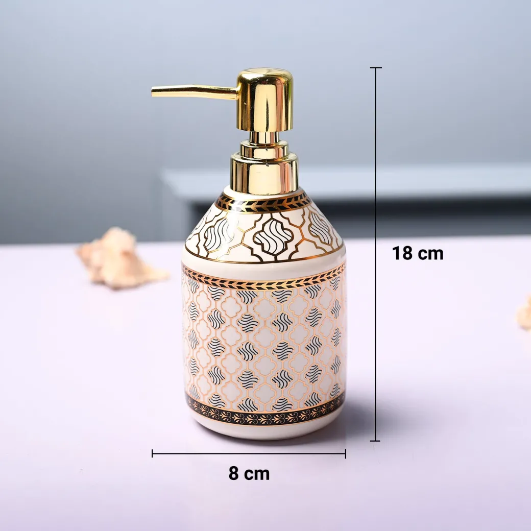 Ceramic Off White Cylindrical Soap Dispenser - Geometrical Glossy