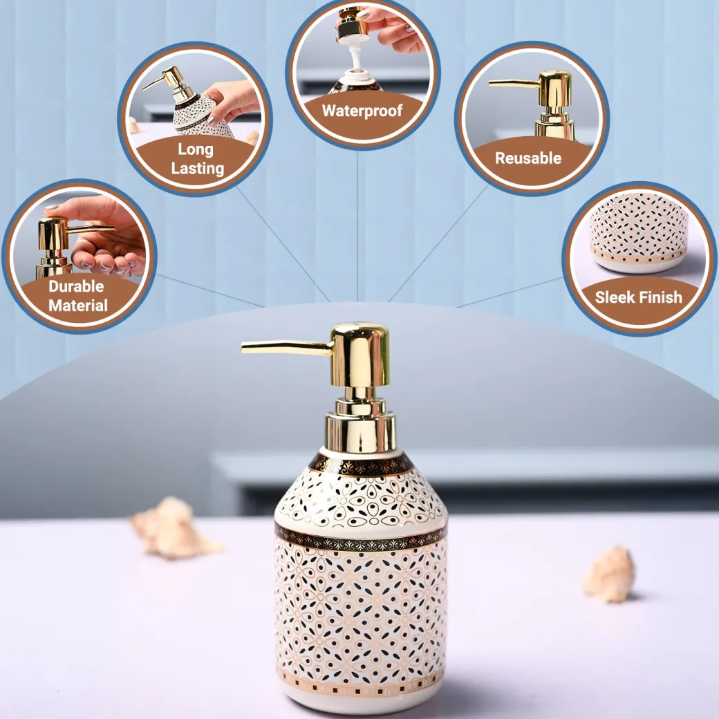 Ceramic Off White Soap Dispenser - Geometrical Glossy Finish