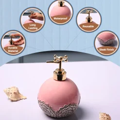Ceramic Pink Round Soap Dispenser - Embossed Glossy Finish