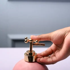Ceramic Pink Round Soap Dispenser - Embossed Glossy Finish