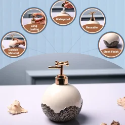 Ceramic White Round Soap Dispenser - Embossed Glossy Finish
