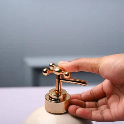 Ceramic White Round Soap Dispenser - Embossed Glossy Finish