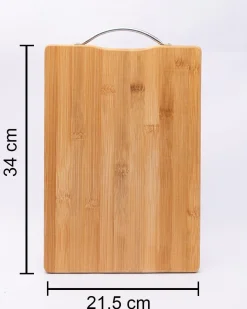 Chopping Board, with Metal Handle, Wooden Finish, Natural Wood Colour, Bamboo