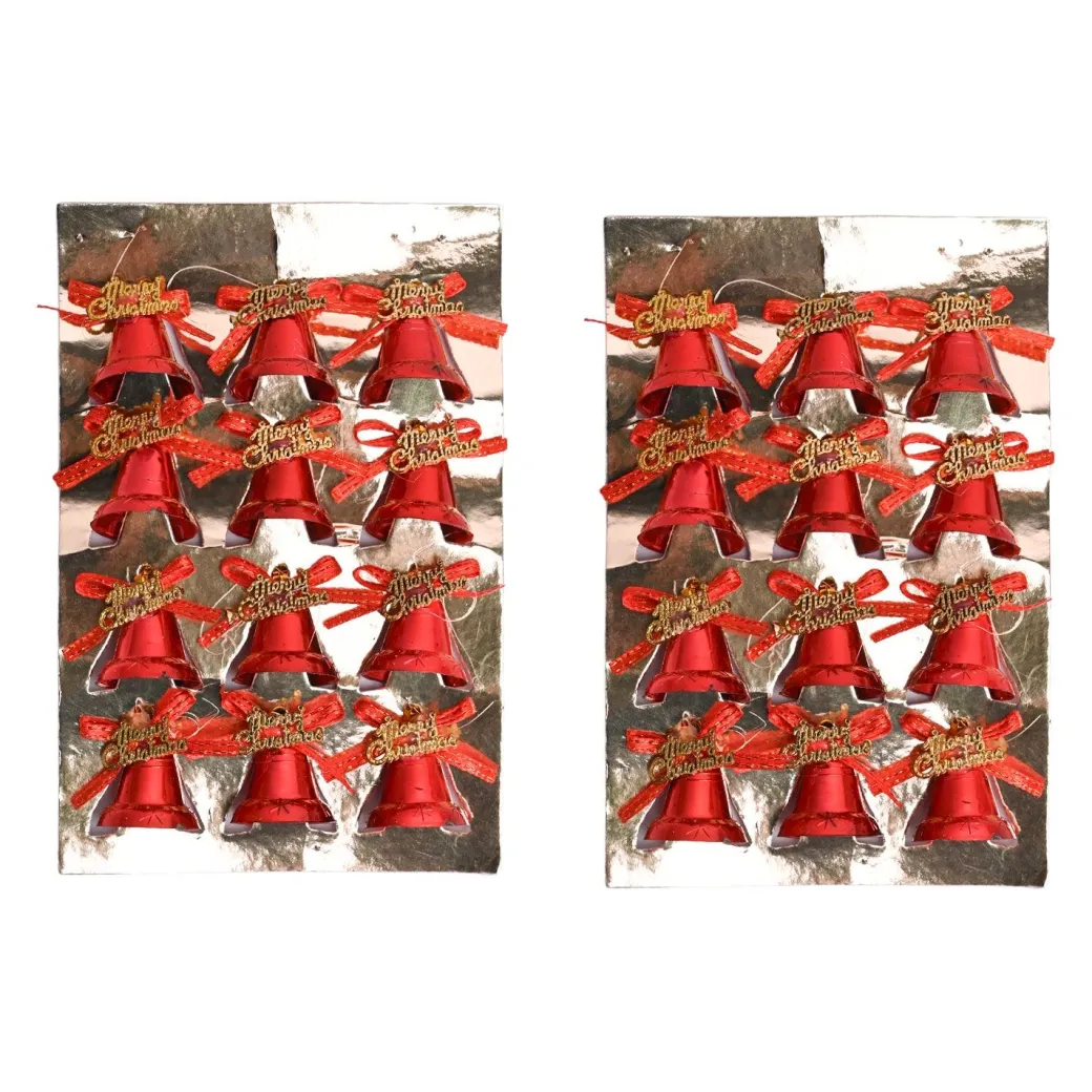 Christmas Bells Tree Decoration (Red, Set Of 18, Assorted)