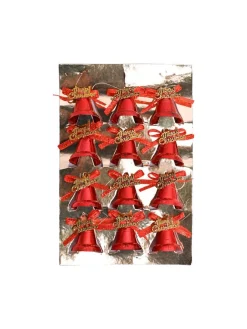Christmas Bells Tree Decoration (Red, Set Of 18, Assorted)