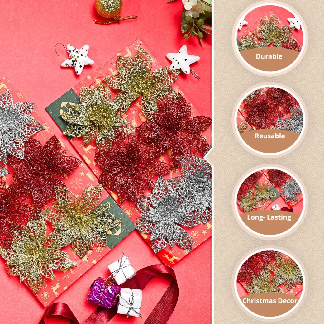 Christmas Decoration Star Set Of 2 (12 Pcs) - Golden & Silver, X-Mas Hanging